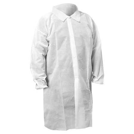 Lightweight Lab Coat, XL, Polypropylene, Snap, Elastic Cuff, Serged Seam, 50 PK