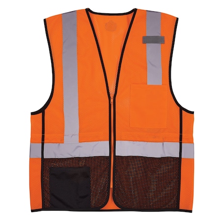 Hi-Vis Safety Vest w/Black Bottom 2XL, 3XL Class 2 U Back, ,Zipper 2 Pockets, 1 Mic Tab