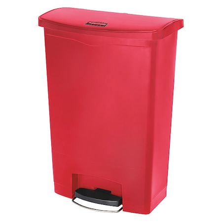 Slim Jim Step-On 24 gal Rectangular Slim-Profile Plastic Can, Red, Foot Pedal, Plastic, 23 3/8 in