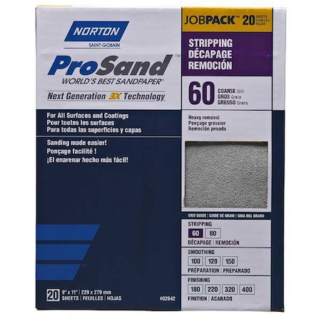 Sandpaper Sheet,Med,60 Grit,PK20