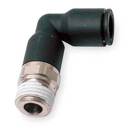 Push-Fit Elbow Fitting, 1/4 in Tube Size, Fiberglass-Reinforced Nylon, Black, 10 PK