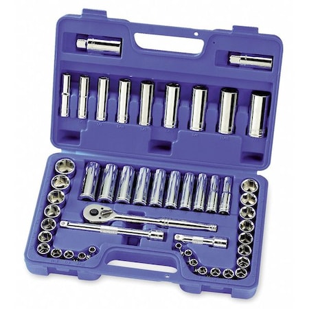 3/8" Drive Socket Wrench Set SAE, Metric 49 Pieces 1/4 in to 7/8 in, 6 mm to 21 mm , Chrome