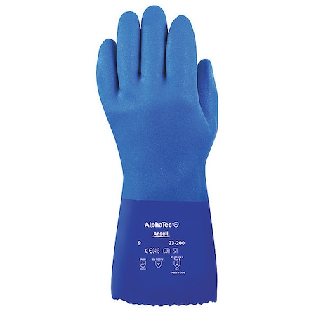 Solvex 23-200 Chemical Resistant Gloves, PVC, 12 in L, 79 mil, Blue, 10, 1 PR