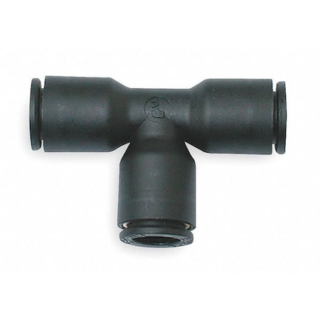 Push-Fit Tee Fitting, 3/16 in Tube Size, Brass, Fiberglass-Reinforced Nylon, Black, 10 PK