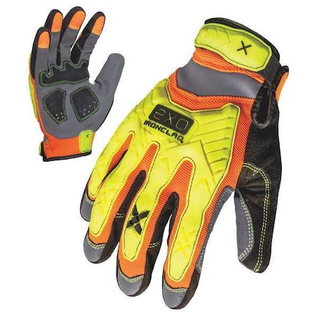EXO Hi-Vis Mechanics Gloves, Embossed Synthetic Leather, Foam Padding, Duraclad Palm, XL