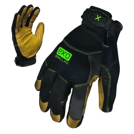 EXO Mechanics Gloves, Genuine Leather Palm, Polyester Back, M, Black/Gold