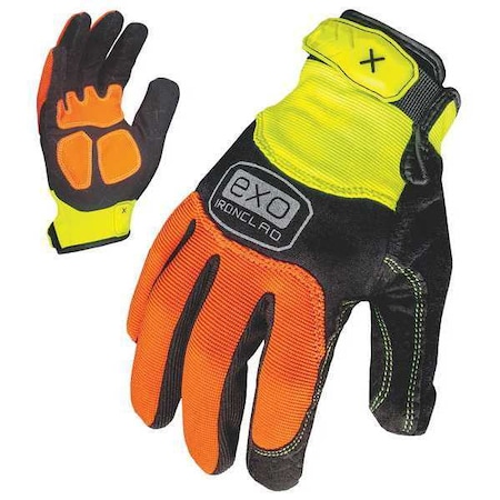EXO Hi-Vis Mechanics Gloves, Embossed Synthetic Leather, Duraclad Palm, Polyester Back, M