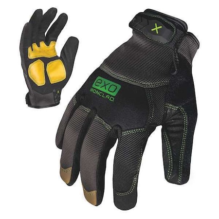 EXO Mechanics Gloves, Genuine Leather Palm, Polyester Back, 2XL, Black/Green
