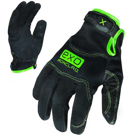 EXO Mechanics Gloves, Embossed Synthetic Leather Palm, Polyester Back, M, Black/Green