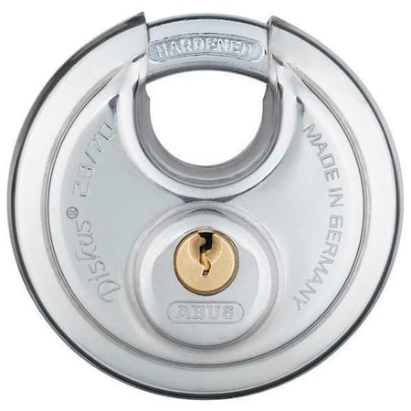 Padlocks, Keyed Alike, Partially Hidden Shackle, Disc Stainless Steel Body, Steel Shackle, 3/4 in W