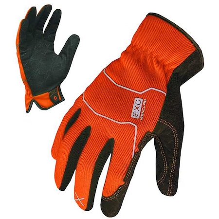 EXO Hi-Vis Mechanics Gloves, Synthetic Leather Palm, Polyester Back, L, Orange