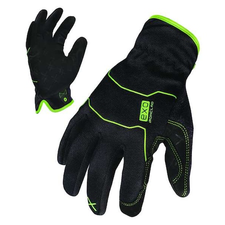 EXO Mechanics Gloves, Embossed Synthetic Leather Palm, Polyester Back, L, Black/Green