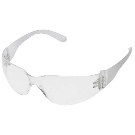 Safety Glasses, Condor V, Wraparound, Frameless, Clear Frosted Arm, Clear Lens, Uncoated