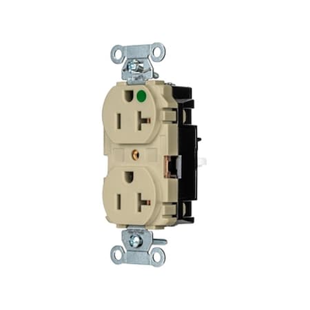 Duplex Straight Blade Receptacle, 5-20R, 20 A, 125V AC, 2 Pole, 3 Wire, Surface Mount, Grounded