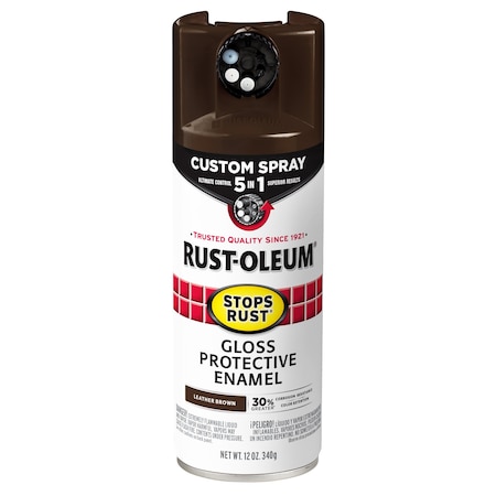 Rust Preventative Spray Paint, Leather Brown, Gloss, Solvent, 12 Oz