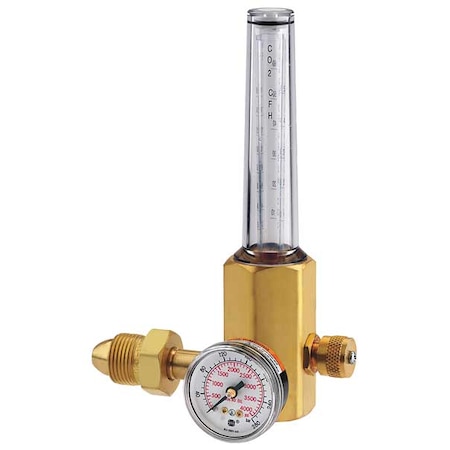 Flowmeter Regulator, Argon, Carbon Dioxide, Helium, Single Stage, 0.965"-14 Inlet, 5/8"-18 Outlet