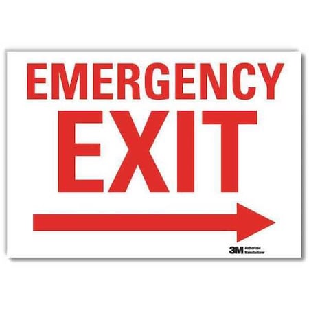 Exit Sign, Vinyl, 14" W, 10" H, Emergency Exit (Arrow Right), White
