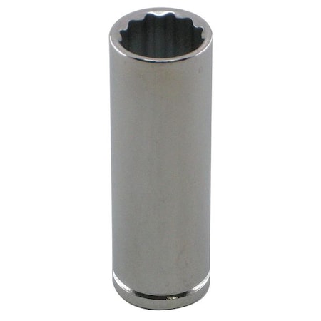 WESTWARD 1/4 in Drive, 4mm Metric Socket, 12 Points,  Steel, Chrome, 4 mm