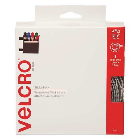 Reclosable Fastener, Rubber Adhesive, 15 ft, 3/4 in W, White