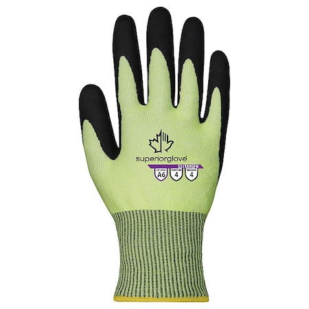 String Knit, Nitrile, Not Applicable, Palm, 4 Abrasion Level, High Visibility Green, S 1 PR