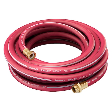 1 in ID x 25 ft L Garden Hose, EPDM Tube, Red, Brass x Brass Fitting