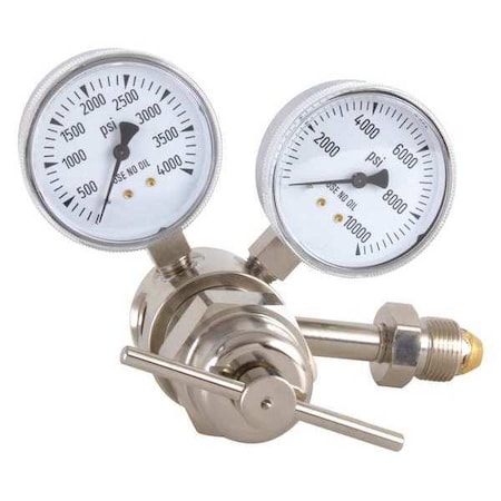 High Pressure Gas Regulator, Argon, Helium, Nitrogen, Single Stage, 0.965"-14 Inlet, 1/4 in Outlet