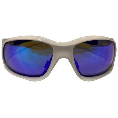 Swagger (SR1), Safety Glasses, Anti-Scratch, Blue Mirror Lens, White/Black Frame, Full-Frame