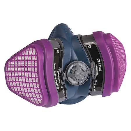 Half Mask Respirator Kit, 2 Cartridges Included, Orangic Vapor (OV), P100, Push to Connect, S