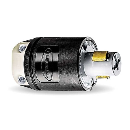 Locking Plug, Non-NEMA, 20 A, 125V AC, Single Phase, 2 Pole, Screw Terminals, Black, White