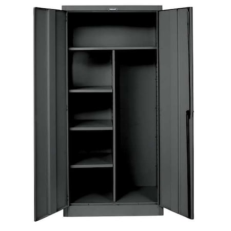 Combo Wardrobe Storage Cabinet, 78 in H, 36 in W, 24 in D, Swing, Keyed, Black, 4 Shelves, 0 Drawers