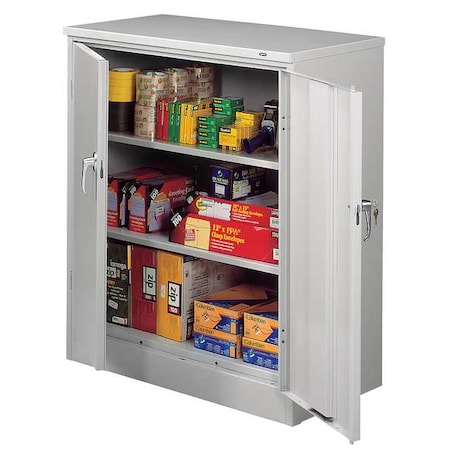 Shelving Storage Cabinet, 42 in H, 36 in W, 18 in D, Swing, Keyed, Light Gray, 2 Shelves, 0 Drawers