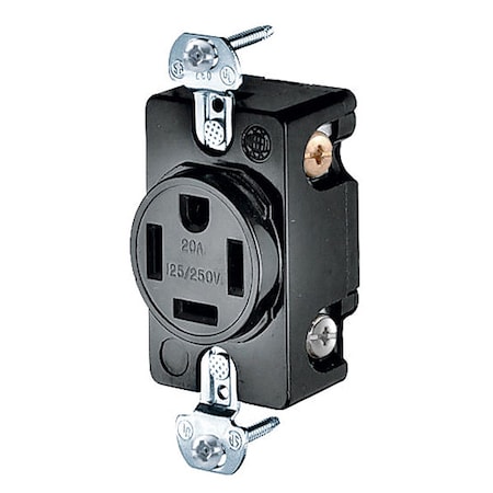 Straight Blade Receptacle, 14-20R, 20 A, 125/250V AC, 3 Pole, 4 Wire, Flush Mount, Grounded
