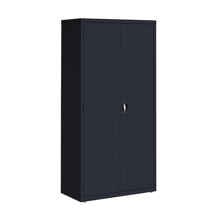 Storage Cabinet, 72 in H, 36 in W, 18 in D, Recessed Twist, Keyed, Black, 4 Shelves