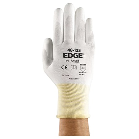 Coated Gloves, Polyurethane, Palm, Not Rated Abrasion Level, White, 8 1 PR