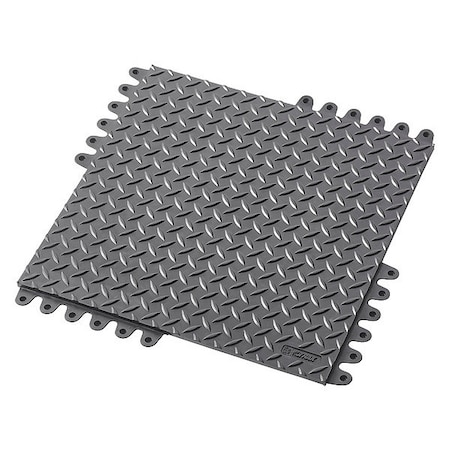 Interlocking Antifatigue Mat Tile, 18 in W x Rubber, Black
