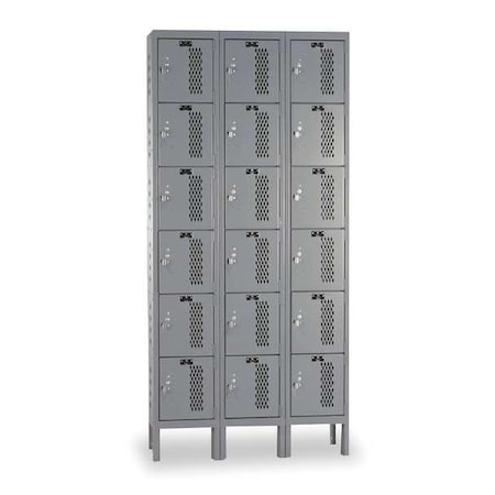 Box Locker, 36 in W, 18 in D, 78 in H, (3) Wide, (6) Tier, Dark Gray