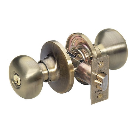 Knob Lockset,Biscuit Style,Antique Brass