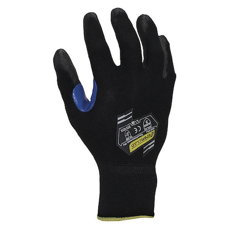 Coated Gloves, Polyurethane, Flat, Palm, 3 Abrasion Level, Black, S (7) 1 PR