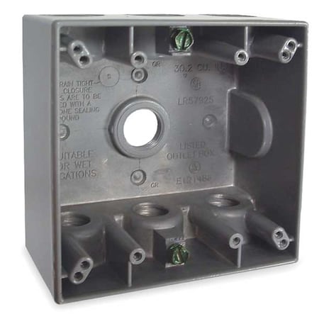 Weatherproof Electrical Box, 30.2 cu in, Double Gang Box Type, 2 Gangs, Aluminum, Square Shape