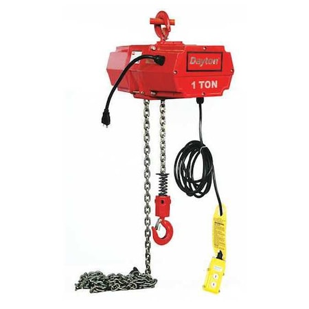 Electric Chain Hoist, 2,000 lb, 20 ft, Hook Mounted - No Trolley, 115V AC, Red