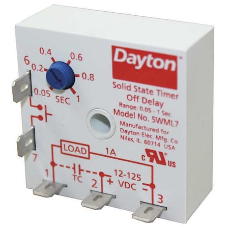 Single Function Encapsulated Timing Relay, Square, Off Delay, 1 Functions 125V DC, SPST-NO