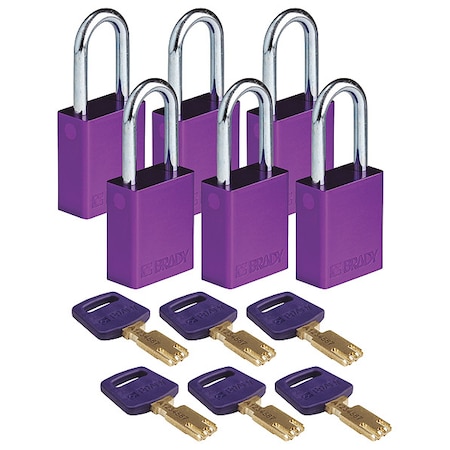 Lockout Padlock, Keyed Different, Aluminum, Purple, 1 1/2 in Shackle Height, 1 1/2 in Body Width
