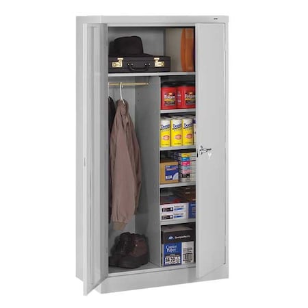 Combo Wardrobe Storage Cabinet, 72 in H, 36 in W, 18 in D, Swing, Keyed, Light Gray, 5 Shelves