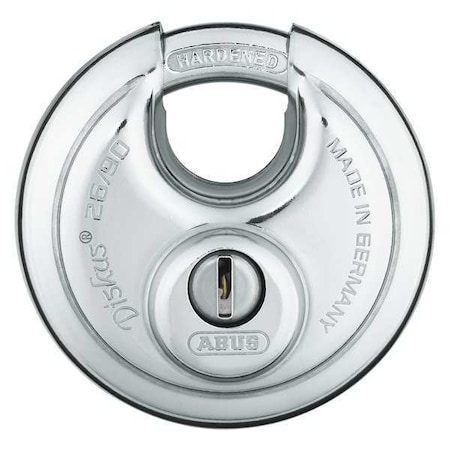 Padlock, Keyed Alike, Partially Hidden Shackle, Disc Stainless Steel Body, Steel Shackle, 1 in W