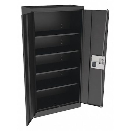 Shelving Storage Cabinet, 72 in H, 36 in W, 18 in D, Recessed Pull, Electronic Keypad, Black
