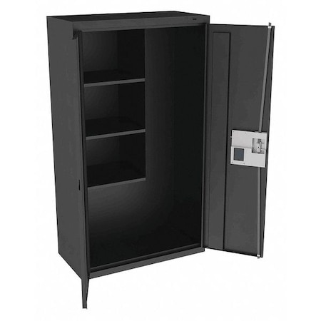 Janitorial Storage Cabinet, 64 in H, 36 in W, 18 in D, Recessed Pull, Electronic Keypad, Black