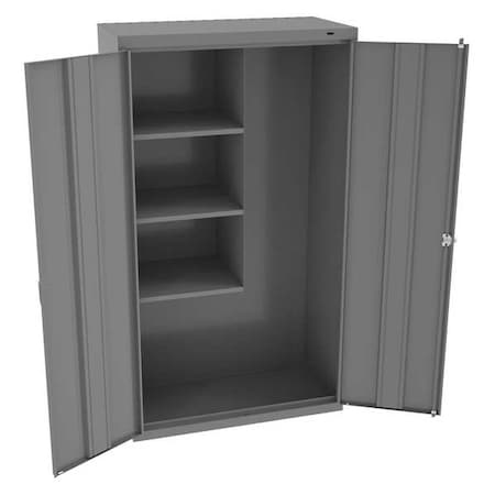 Janitorial Storage Cabinet, 64 in H, 36 in W, 18 in D, Swing, Keyed, Medium Gray, 4 Shelves