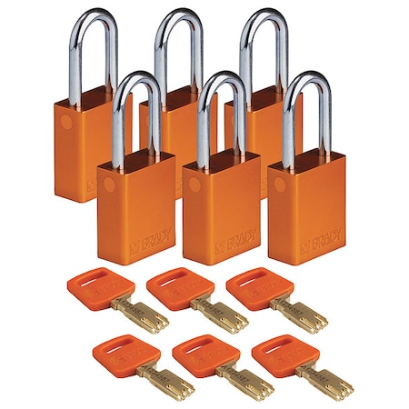 Lockout Padlock, Keyed Different, Aluminum, Orange, 1 1/2 in Shackle Height, 1 1/2 in Body Width