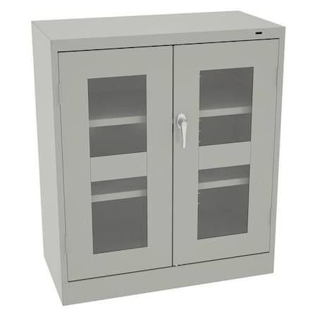 Shelving Storage Cabinet, 42 in H, 36 in W, 24 in D, Swing, Keyed, Light Gray, 2 Shelves, 0 Drawers