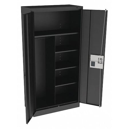 Combo Wardrobe Storage Cabinet, 72 in H, 36 in W, 18 in D, Recessed Pull, Electronic Keypad, Black